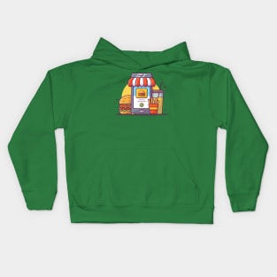 Handphone, Burger, French Fries, And Drink Cartoon Kids Hoodie